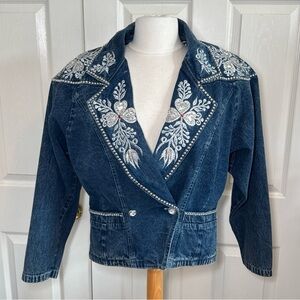 Vtg 80s American Classics Denim Jacket Studded Beaded Sequins Embellished Sz L
